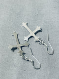 Precious Native American Navajo Sleeping Beauty Turquoise Sterling Silver Cross Earrings-Nativo Arts
