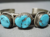 Thick Sturdy Vintage Native American Navajo Yazzie Turquoise Sterling Silver Bracelet Old-Nativo Arts