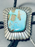 Magnificent Vintage Native American Navajo Pilot Mountain Turquoise Sterling Silver Bolo Signed-Nativo Arts
