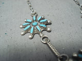 Native American Stunning Vintage Zuni Turquoise Needlepoint Sterling Silver Necklace Old-Nativo Arts