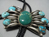 Magnificent Vintage Native American Navajo Damale Bisbee Turquoise Sterling Silver Bolo Tie-Nativo Arts
