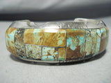 Highly Detailed Native American Navajo Royston Turquoise Inlay Sterling Silver Bracelet-Nativo Arts