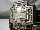 Huge Heavy Vintage Native American Navajo Christian Cross Sterling Silver Concho Belt Old-Nativo Arts