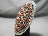 Impressive Navajo Coral Cluster Sterling Silver Ring Native American-Nativo Arts