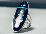 Sensational Native American Navajo Jet Stone Sterling Silver Ring-Nativo Arts