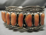 One Of Best Vintage Native American Navajo Chunk Coral Sterling Silver Flare Bracelet Old-Nativo Arts