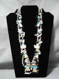 Rare 1980's Vintage Native American Zuni Turquoise Sterling Silver Squash Blossom Necklace Old-Nativo Arts