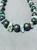 Native American Spectacular Vintage Santo Domingo Kingman Turquoise Sterling Silver Necklace-Nativo Arts