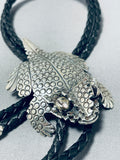 Fascinating Native American Navajo Sterling Silver Toad Signed Ben Benally Bolo-Nativo Arts
