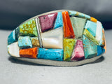 Bright Life Native American Navajo Turquoise Mosaic Inlay Sterling Silver Bracelet-Nativo Arts
