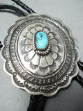 Marvelous Vintage Native American Navajo Sleeping Beauty Turquoise Sterling Silver Bolo Tie Old-Nativo Arts