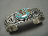 Tremendous Vintage Native American Navajo Pilot Mountain Turquoise Sterling Silver Bracelet-Nativo Arts