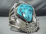 Giant Vintage Native American Navajo Turquoise Sterling Silver Leaf Bracelet-Nativo Arts