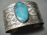 Huge Hand Tooled Native American Navajo Turuqoise Sterling Silver Stamped Bracelet-Nativo Arts