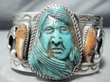 Native American One Of The Most Detailed Ever Turquoise Sterling Silver Bracelet-Nativo Arts