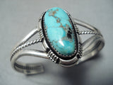 Eye-catching Vintage Native American Navajo Pilot Mountain Turquoise Sterling Silver Bracelet-Nativo Arts