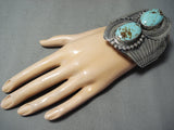 One Of The Best Vintage Native American Navajo #8 Turquoise Sterling Silver Bracelet Old-Nativo Arts