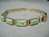 Solid 14k Gold Vintage Native American Navajo Gaspeite Inlay Link Bracelet-Nativo Arts
