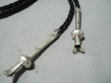 Native American Dancing Eagle Kachian Vintage Zuni Turquoise Sterling Silver Bolo Tie Old-Nativo Arts