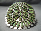 Incredible Vintage Navajo Gaspeite Needlepoint Cluster Sterling Silver Ring-Nativo Arts