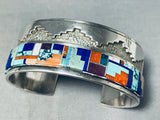 One Of The Best Vintage Native American Navajo Turquoise Inlay Sterling Silver Bracelet-Nativo Arts