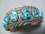 Signed Vintage Native American Navajo Sleeping Beauty Turquoise Sterling Silver Bracelet-Nativo Arts