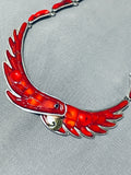 Native American Opulent Best Coral Parrot Mexican Sterling Silver Inlaid Necklace-Nativo Arts