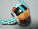 Native American Opulent Santo Domingo Turquoise Sterling Silver Heishi Inlay Necklace-Nativo Arts