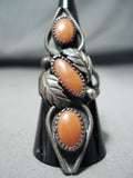 Exquisite Vintage Native American Navajo 3 Corals Sterling Silver Ring-Nativo Arts