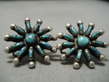 Beautiful Vintage Native American Zuni Native Blue Gem Turquoise Sterling Silver Earrings-Nativo Arts