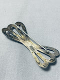 Authentic Vintage Native American Navajo Coral Sterling Silver Bow Pin-Nativo Arts