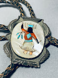 Very Old Authentic Vintage Native American Zuni Turquoise Coral Sterling Silver Bolo Tie-Nativo Arts