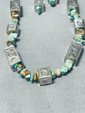 Cubes Of Sterling Silver Native American Navajo Green Turquoise Necklace-Nativo Arts