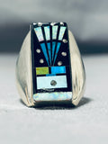 Heavy Men's Kachina Native American Navajo Turquoise Sterling Silver Ring-Nativo Arts
