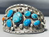 Rare Vintage Native American Navajo Blue Gem Turquoise Sterling Silver Bracelet Old-Nativo Arts