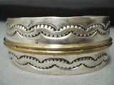 Signed Heavy Vintage Native American Navajo Hand Tooled Sterling Silver Bracelet-Nativo Arts