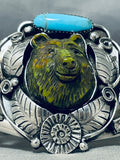 Very Important Bear Hand Carved Fran Gomez Sterling Silver Turquosie Bracelet-Nativo Arts