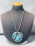 Jawdropping Vintage Native American Navajo Turquoise Chunk Sterling Silver Necklace Old-Nativo Arts