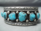 Heavy Vintage Native American Navajo Old Kingman Turquoise Sterling Silver Bracelet Old-Nativo Arts