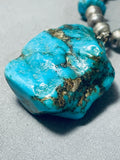 Fabulous Vintage Native American Navajo Huge Kingman Turquoise Sterling Silver Necklace-Nativo Arts