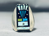 Heavy Men's Kachina Native American Navajo Turquoise Sterling Silver Ring-Nativo Arts