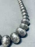 Heavy 92 Gram Vintage Native American Navajo Hand Tooled Sterling Silver Bead Necklace-Nativo Arts