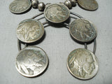 Very Old Vintage Native American Navajo Coin Sterling Silver Squash Blossom Necklace-Nativo Arts