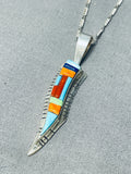 Native American Inlay Master Vintage Navajo Turquoise Sterling Silver Inlay Necklace-Nativo Arts