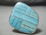 Native American One Most Intricate Navajo Turquoise Inlay Sterling Silver Ring-Nativo Arts