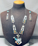 One Of The Best Vintage Native American Zuni Turquoise Sterling Silver Inlay Necklace-Nativo Arts
