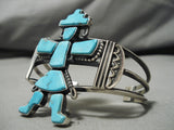 Quality Native American Navajo Freddie Maloney Kachina Turquoise Sterling Silver Bracelet-Nativo Arts