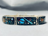Native American One Of Most Intricate Ever Space Inlay Turquoise Sterling Silver Clasp Bracelet-Nativo Arts