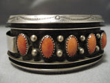 Incredible Alice Sam Vintage Native American Navajo Domed Coral Sterling Silver Bracelet-Nativo Arts