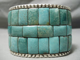 One Of The Best Native American Green Turquoise Inlay Sterling Silver Bracelet-Nativo Arts